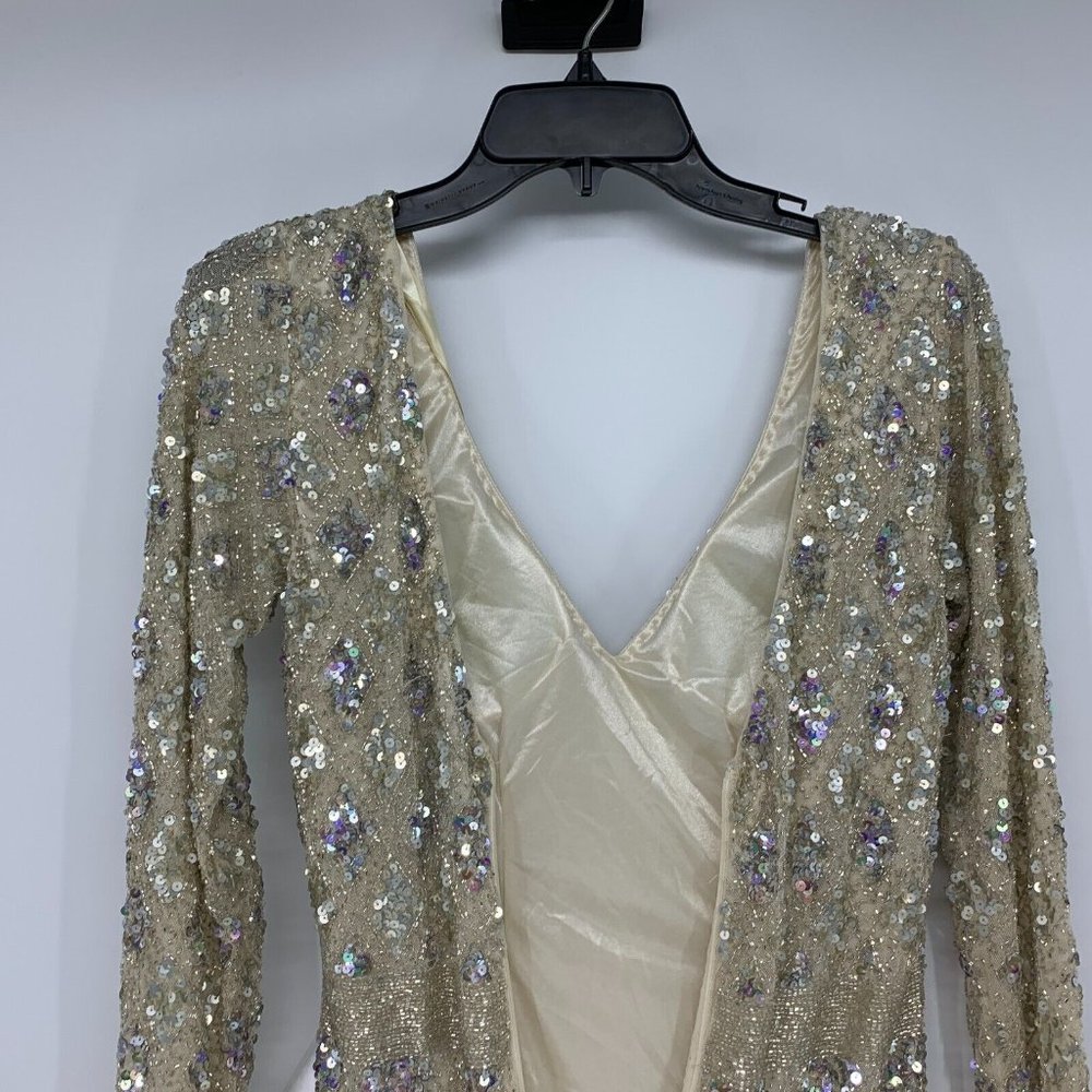 Mac Duggal Dress 5021 Geometric Embellished Evening Gown Long Sleeve - Picture 13 of 16